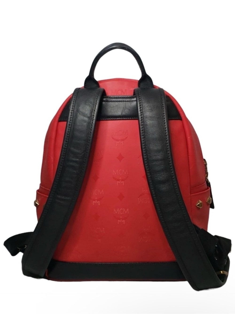 MCM Red Leather Studded Mini Backpack with Gold Hardware - Picture 2 of 15